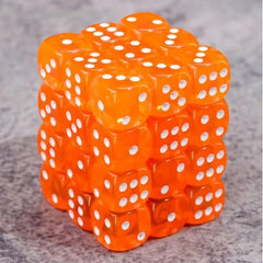 Juegos de dados prémium Galactic Dice - Dados transparentes anaranjados de 12 mm (36 unidades)