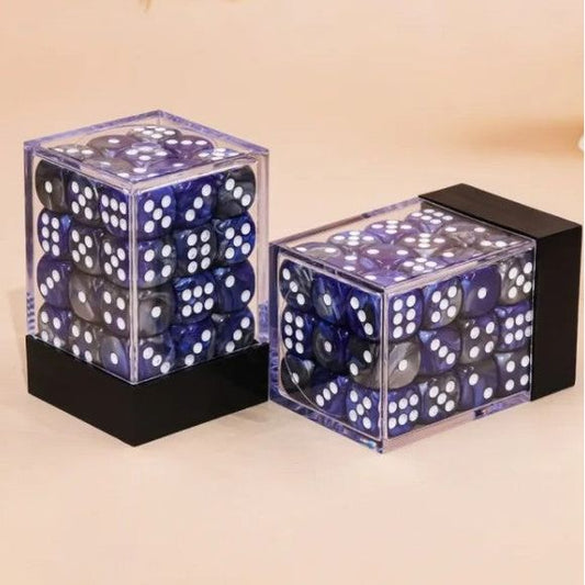 36 individual D6 dice in a container.