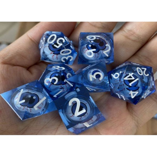 The perfect companion for your gaming needs! These premium, high-end resin are exactly what you've been searching for that upcoming game night with the group. These dice are quality resin with nice weight to them and engraved each with crisp, easy-to-read numerals. Many styles and colors are available.
This set includes one of each: d20, d12, d10, d10 (percentile), d8, d6, and a d4 (7 dice in total)! 
WARNING: These dice are extra sharp! Use with caution
