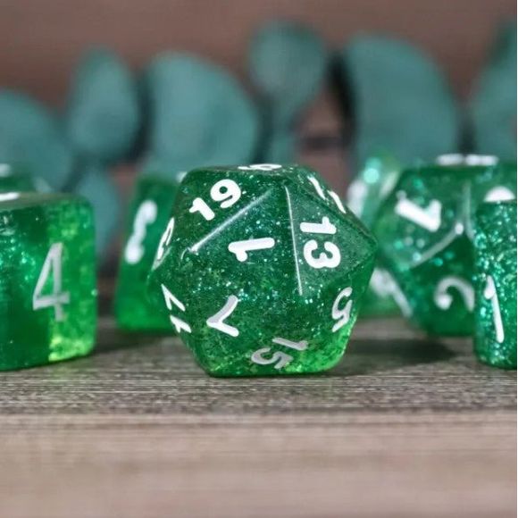 Galactic Dice Acrylic HD Dice Sets - Starry Lake (Green & White) Set of 7 Dice | Galactic Toys & Collectibles