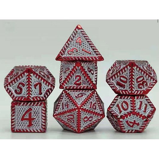 The perfect companion for your gaming needs! These premium die-cast polyhedral dice are exactly what you've been searching for that upcoming game night with the group. Stored in a quality, brushed metal tin with foam insert. These dice are a rich metal with nice weight to them and engraved each with crisp, easy-to-read numerals. Many styles and colors are available.
This set includes one of each: d20, d12, d10, d10 (percentile), d8, d6, and a d4 (7 dice in total). All inside the Galactic Toys Dice Tin.