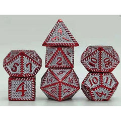 The perfect companion for your gaming needs! These premium die-cast polyhedral dice are exactly what you've been searching for that upcoming game night with the group. Stored in a quality, brushed metal tin with foam insert. These dice are a rich metal with nice weight to them and engraved each with crisp, easy-to-read numerals. Many styles and colors are available.
This set includes one of each: d20, d12, d10, d10 (percentile), d8, d6, and a d4 (7 dice in total). All inside the Galactic Toys Dice Tin.