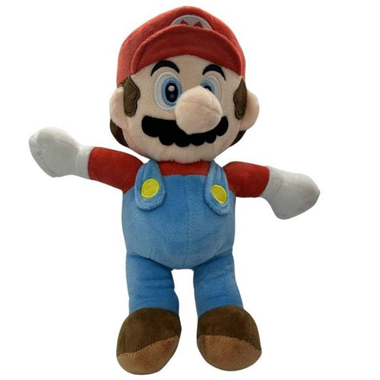 Introducing the Super Mario Bros 'Mario' 10.5 inch plush toy character - the perfect addition to any Super Mario fan's collection! This officially licensed plush toy features Mario in his classic blue and red outfit, complete with his signature cap and mustache.