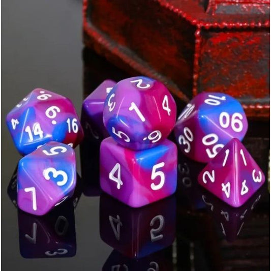 Galactic Dice Premium Dice Sets - Fantasy Imagination (Pink, Purple, Blue & White) Acrylic Set of 7 Dice | Galactic Toys & Collectibles