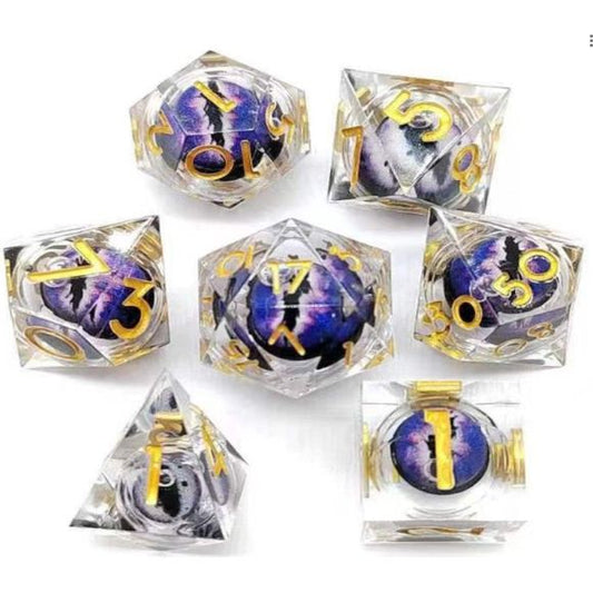 The perfect companion for your gaming needs! These premium, high-end resin are exactly what you've been searching for that upcoming game night with the group. These dice are quality resin with nice weight to them and engraved each with crisp, easy-to-read numerals. Many styles and colors are available.
This set includes one of each: d20, d12, d10, d10 (percentile), d8, d6, and a d4 (7 dice in total)! 
WARNING: These dice are extra sharp! Use with caution