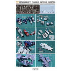 Photo-etched metal detail-up parts & decals for your Bandai HGCE GAT-02L2 Dagger L Model Kit. Model kit not included, adhesive required.