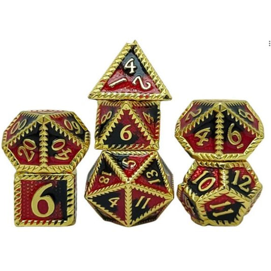 The perfect companion for your gaming needs! These premium die-cast polyhedral dice are exactly what you've been searching for that upcoming game night with the group. Stored in a quality, brushed metal tin with foam insert. These dice are a rich metal with nice weight to them and engraved each with crisp, easy-to-read numerals. Many styles and colors are available.
This set includes one of each: d20, d12, d10, d10 (percentile), d8, d6, and a d4 (7 dice in total). All inside the Galactic Toys Dice Tin.