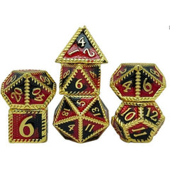 The perfect companion for your gaming needs! These premium die-cast polyhedral dice are exactly what you've been searching for that upcoming game night with the group. Stored in a quality, brushed metal tin with foam insert. These dice are a rich metal with nice weight to them and engraved each with crisp, easy-to-read numerals. Many styles and colors are available.
This set includes one of each: d20, d12, d10, d10 (percentile), d8, d6, and a d4 (7 dice in total). All inside the Galactic Toys Dice Tin.