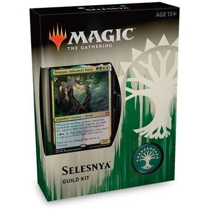 Each Guild Kit features a 60-card preconstructed theme deck flavored after one of the featured guilds, combining cards from every Ravnica set released so far. The reprints won't be Standard legal. The Kits are packaged with an official guild pin, a guild sticker, a spindown life counter and an insert with mission instructions.