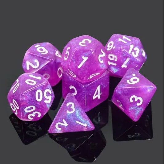 Galactic Dice Acrylic HD Dice Sets - Fairy God (Pink & White) Set of 7 Dice | Galactic Toys & Collectibles