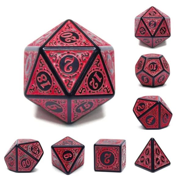A 7 pcs Polyhedral dice set used for Dungeons and Dragons, MTG , RPG Games etc. The dice included are 1- D4,1- D6,1- D8,1- D10,1- D00,1- D12, and 1- D20