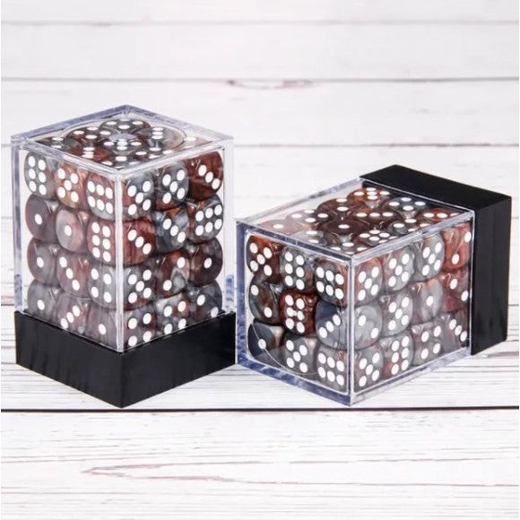 36 individual D6 dice in a container.
