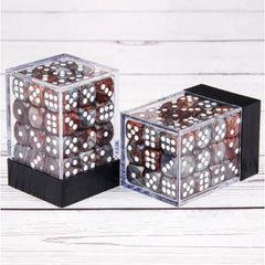 36 individual D6 dice in a container.