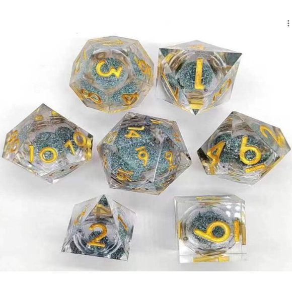 The perfect companion for your gaming needs! These premium, high-end resin are exactly what you've been searching for that upcoming game night with the group. These dice are quality resin with nice weight to them and engraved each with crisp, easy-to-read numerals. Many styles and colors are available.
This set includes one of each: d20, d12, d10, d10 (percentile), d8, d6, and a d4 (7 dice in total)!
WARNING: These dice are extra sharp! Use with caution