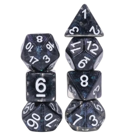 The perfect companion for your gaming needs! These HD acrylic dice are exactly what you've been searching for that upcoming game night with the group. This set includes one of each: d20, d12, d10, d10 (percentile), d8, d6, and a d4 (7 dice in total)