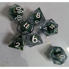 The perfect companion for your gaming needs! These premium, high-end resin are exactly what you've been searching for that upcoming game night with the group. These dice are quality resin with nice weight to them and engraved each with crisp, easy-to-read numerals. Many styles and colors are available.
This set includes one of each: d20, d12, d10, d10 (percentile), d8, d6, and a d4 (7 dice in total)!
WARNING: These dice are extra sharp! Use with caution
