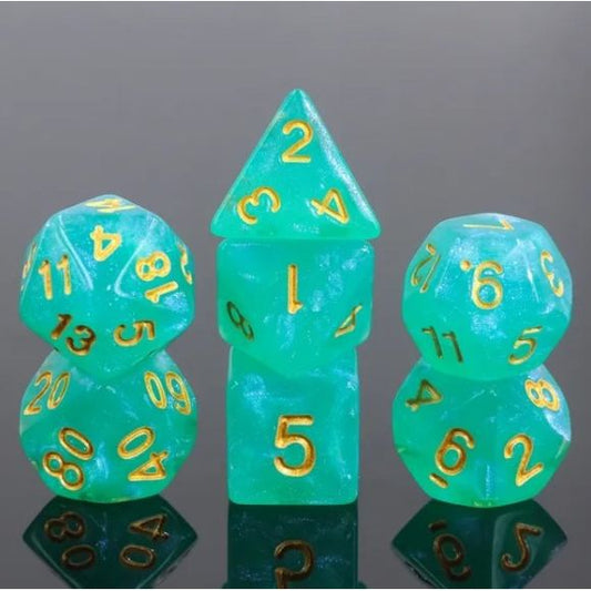 A 7 pcs Polyhedral dice set used for Dungeons and Dragons, MTG , RPG Games etc. The dice included are 1- D4,1- D6,1- D8,1- D10,1- D00,1- D12, and 1- D20
