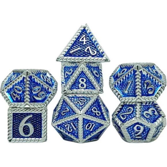 The perfect companion for your gaming needs! These premium die-cast polyhedral dice are exactly what you've been searching for that upcoming game night with the group. Stored in a quality, brushed metal tin with foam insert. These dice are a rich metal with nice weight to them and engraved each with crisp, easy-to-read numerals. Many styles and colors are available.
This set includes one of each: d20, d12, d10, d10 (percentile), d8, d6, and a d4 (7 dice in total). All inside the Galactic Toys Dice Tin.