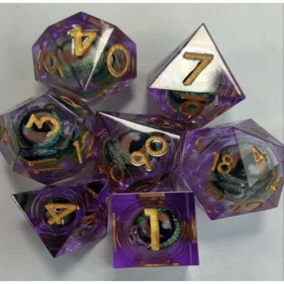 The perfect companion for your gaming needs! These premium, high-end resin are exactly what you've been searching for that upcoming game night with the group. These dice are quality resin with nice weight to them and engraved each with crisp, easy-to-read numerals. Many styles and colors are available.
This set includes one of each: d20, d12, d10, d10 (percentile), d8, d6, and a d4 (7 dice in total)!
WARNING: These dice are extra sharp! Use with caution