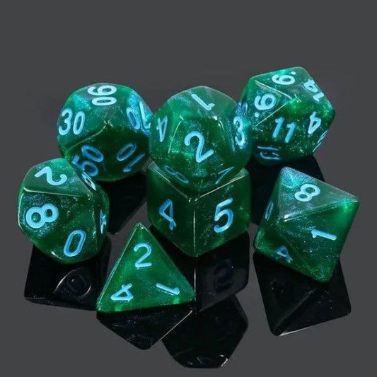 Galactic Dice Acrylic HD Dice Sets - Lake Bottom (Green & Blue) Set of 7 Dice