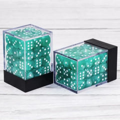 36 individual D6 dice in a container.