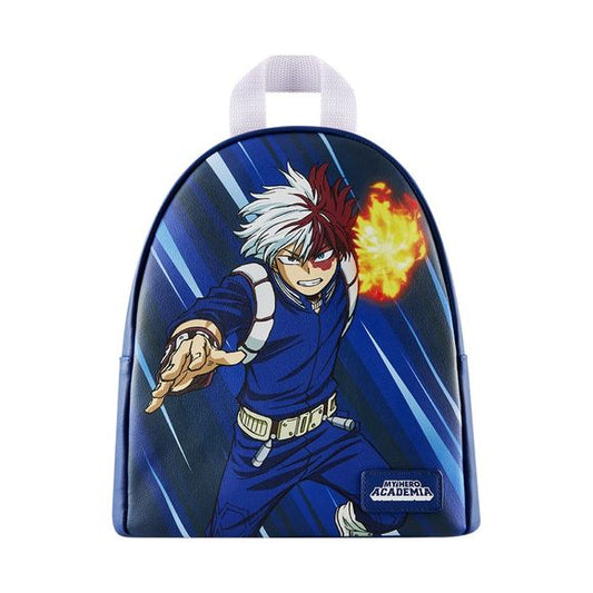 Things are heating up on the Funko My Hero Academia Todoroki Mini Backpack! On the front, Shoto Todoroki prepares for attack while wearing his hero costume. A ball of flames appears in his hand as he shows off his Quirk, and a motion-blurred background appears behind him. With plenty of room for storing training essentials, this mini backpack is perfect for students looking to keep one of their favorite teammates close. Bag is made of vegan leather (polyurethane) and has adjustable shoulder straps. Addition