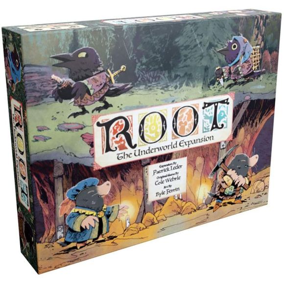 Delve Deeper into the world of Root with the Underworld Expansion, which adds two new factions and a new board.
Play as the:
Underground Duchy – Sway your ministers to lead a righteous expedition to the Woodland, bringing order to the unending war and chaos above.
Corvid Conspiracy – Use cunning and trickery to hold the Woodland hostage, instigating plots to seize control through terror.
Play on the:
Mountain Map – Trek across outcroppings, clear blocked routes, and hold the mountain pass to show y