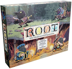Delve Deeper into the world of Root with the Underworld Expansion, which adds two new factions and a new board.
Play as the:
Underground Duchy – Sway your ministers to lead a righteous expedition to the Woodland, bringing order to the unending war and chaos above.
Corvid Conspiracy – Use cunning and trickery to hold the Woodland hostage, instigating plots to seize control through terror.
Play on the:
Mountain Map – Trek across outcroppings, clear blocked routes, and hold the mountain pass to show y