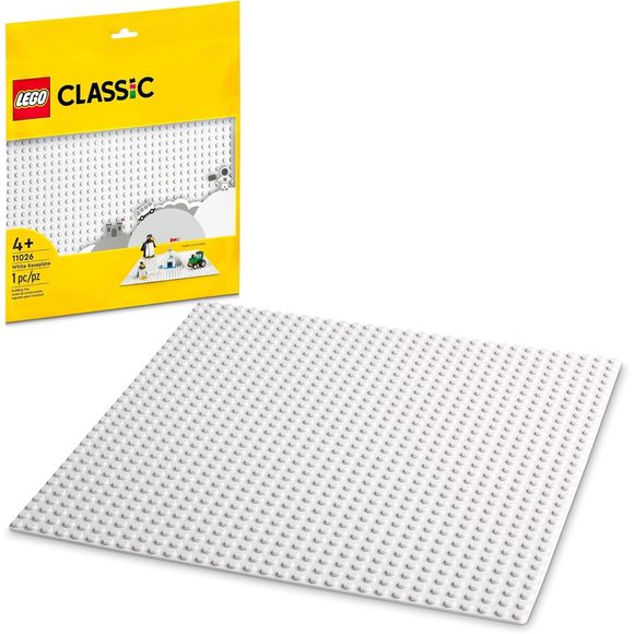 Lay the foundations for open-ended, imaginative play with the LEGO Classic White Baseplate (11026). Measuring over 9.5 in. (25cm) square, this bright white building toy gives kids a spacious 32x32-stud LEGO landscape on which to build, play and display. Inspire LEGO builders with a dazzling array of building possibilities – from frozen lakes to Arctic landscapes, sunny ski slopes to winter wonderlands. And who says the base should be at the bottom? This quality baseplate has enough grip to hold LEGO buildin