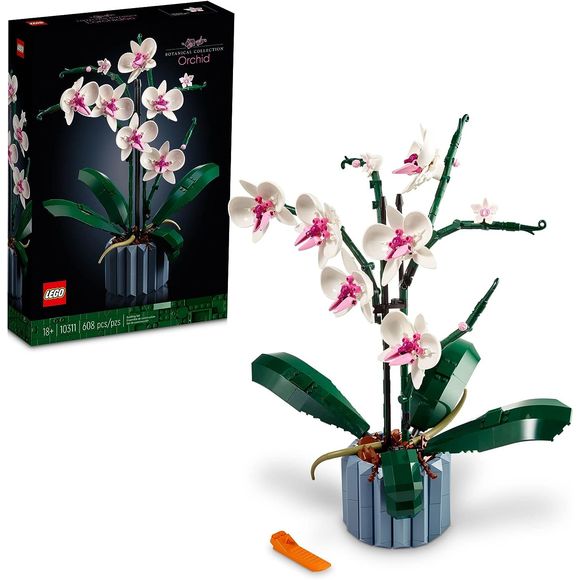Enjoy a mindful building project and create a beautiful plant display for your home décor with this LEGO Orchid (10311) model building project for adults. Take your time crafting all the details of the white and pink flowers and the vase. Inspired by a real orchid, the model has 5 leaves at the base and 2 wandering air roots to create an authentic display. Build the blue fluted vase and fill it with the brown LEGO elements to recreate the bark mix that a real orchid would grow in. Pose your orchid in a vari