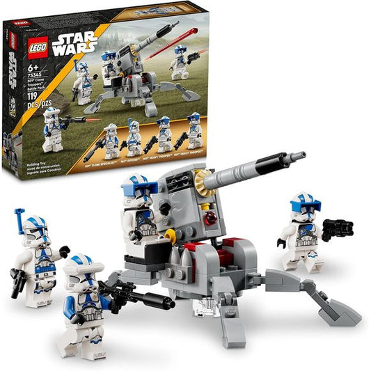 Kids can lead their own 501st Clone Troopers unit with this LEGO Star Wars Battle Pack (75345) buildable toy for kids Ages 6+ years old. This LEGO Star Wars set features 4 new-for-January-2023 LEGO Star Wars minifigures – a 501st Officer, 501st Clone Specialist and 2 501st Heavy Troopers – each with a toy for action play. The set also includes a buildable AV-7 anti-vehicle cannon and a seat for a LEGO Star Wars minifigure. This popular building toy makes a cool gift for kids, letting them recreate Star Wars