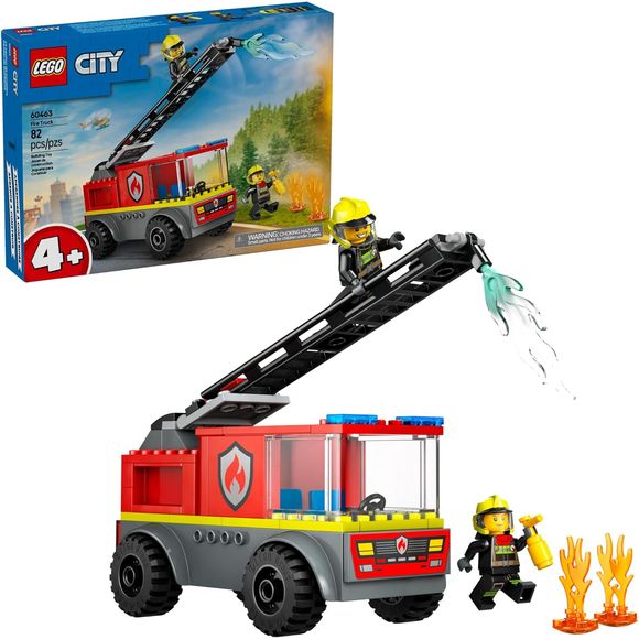 Boys and girls can join firefighters for heroic adventures with the LEGO City Fire Ladder Truck (60463) set for toddlers ages 4 and up. This toy building set features a fire truck toy, a raisable ladder and a driver’s cab. Kids can use the accessories in this playset, including 2 LEGO flicker flames, a hand-held extinguisher, and 2 firefighter minifigures to create rescue scenes. This toddler building toy includes a LEGO starter brick element, plus easy-to-follow pictorial instructions. Little ones can also