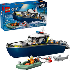 Budding everyday heroes will love this LEGO® City Police Boat Chase (60456) playset. Perfect for builders aged 6 and up, this set features a toy police boat with twin outboard engines and an onboard holding cell, plus a crook’s power dinghy. Kids can float both boats on water and dive into exciting police-chase adventures with 2 police officers, a crook, a snappy shark and a stolen ruby! This LEGO City building set includes a step-by-step printed building guide and digital instructions in the LEGO Builder a