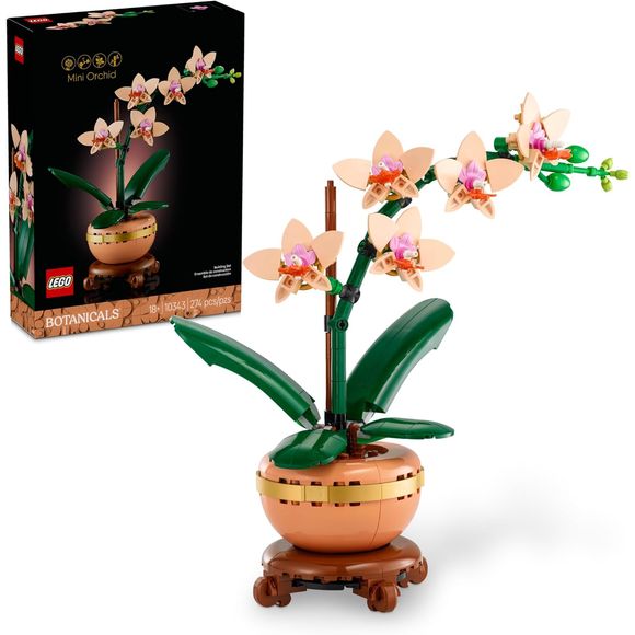 Let your creativity blossom with the LEGO Botanicals Mini Orchid (10343) building kit for adults. This decorative plant makes a great gift for women, men and gardeners. Use adult building blocks to make the DIY orchid as a stunning floral display, complete with a light terracotta flowerpot and a beautiful wood-effect plinth. The lifelike replica features 5 orchids in bloom and a few budding flowers, plus leaves for extra greenery. And it never needs to be watered! Bring the tranquility of nature into any li