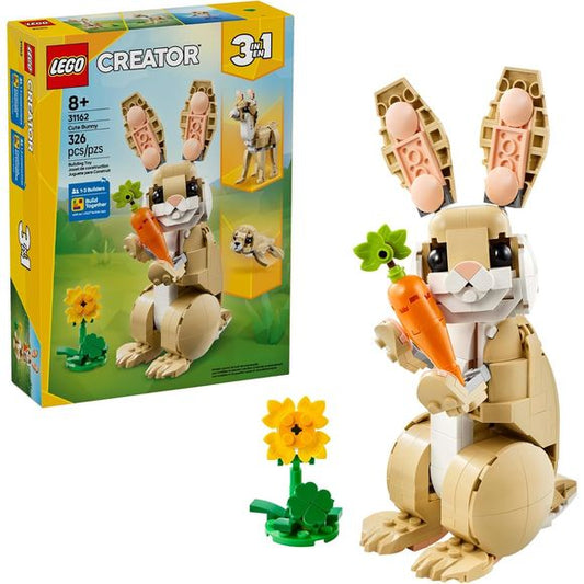 Kids ages 8 and up will love building their own bunny toy with posable head, ears and legs with the LEGO Creator Cute Bunny (31162) toy building set. These 3 in 1 toys for girls and boys let them build 3 different LEGO animal figurines with the same building blocks: a posable cute bunny figure with a sunflower and a carrot, a posable llama toy with a patch of green grass and half a carrot, and a seal figure with a fish and a sheet of ice. Get this kids toy as a gift for little ones who love animals or prete