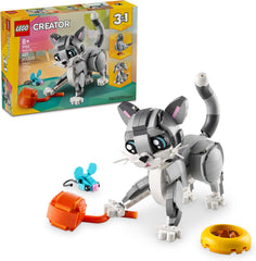 Treat pet-lovers aged 8 and up with this adorable LEGO® Creator 3in1 Playful Cat (31163) building set. The pet toy set features a cute cat toy with a posable head, ears, tail and legs, and accessories including a food bowl, toy mouse and ball of yarn, so kids can play out fun-filled stories.
Girls and boys can build 3 different LEGO animal playsets with the same bricks: a posable cat toy who can sit, stand and pounce; a posable cute dog toy with a bone; and a pigeon toy with breadcrumbs. All 3 scenes make