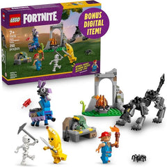 Drop into adventure! The LEGO Fortnite Peely & Sparkplug's Camp (77075) brings the wildly popular battle royale game to life for young gamers. Kids 7 and up can construct a detailed campsite from LEGO Fortnite Odyssey journey—including a campfire, workbench, and ruins that can be rearranged for endless creative play. The set includes beloved Fortnite characters Peely and Sparkplug and a skeleton—plus a Supply Llama figure and wolf with movable legs and tail. Young builders will love equipping their minifigu