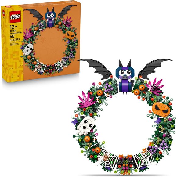Surprise family, friends and trick-or-treaters with this amazing brick-built LEGO® Halloween Wreath. Enjoy a creative experience with the set’s 617 pieces before hanging this decoration for home on a wall – you can reuse it every year. The colorful Halloween decor features a large bat, pumpkins, a ghost and a spider’s web to help celebrate the haunted holiday season. It makes the perfect gift for kids who enjoy a Halloween activity or adults who love DIY crafts. Age 12+