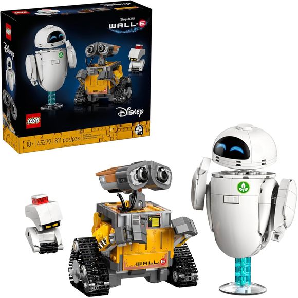 Embark on a hands-on adventure with the LEGO Disney and Pixar WALL-E and EVE (43279) building set for adults 18 years old and up. This detailed construction set provides builders with a relaxing, immersive challenge as they transform LEGO bricks into 4 iconic Disney and Pixar characters: WALL-E, EVE, M-O and Hal. Each character features poseable or moveable elements: WALL-E's tracks roll, M-O's brush spins and M-O, EVE and WALL-E have movable arms and heads. Fun movie details, including the plant in a boot,