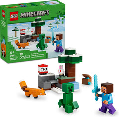 Take Minecraft players' gaming to the next level with Steve's Taiga Adventure (21583), a building toy for boys and girls ages 6 years old and up. This small LEGO set is bursting with battle action, treasure hunting and explosive fun for kids to explore with a Steve minifigure, plus a Creeper™, fox and a baby bunny LEGO figures. Kids join one of the game's heroes, Steve, as he mines diamonds in the Minecraft taiga biome, with its distinctive spruce tree, snow and taiga grass. TNT and an explosion function bl