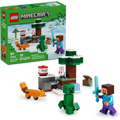 Take Minecraft players' gaming to the next level with Steve's Taiga Adventure (21583), a building toy for boys and girls ages 6 years old and up. This small LEGO set is bursting with battle action, treasure hunting and explosive fun for kids to explore with a Steve minifigure, plus a Creeper™, fox and a baby bunny LEGO figures. Kids join one of the game's heroes, Steve, as he mines diamonds in the Minecraft taiga biome, with its distinctive spruce tree, snow and taiga grass. TNT and an explosion function bl