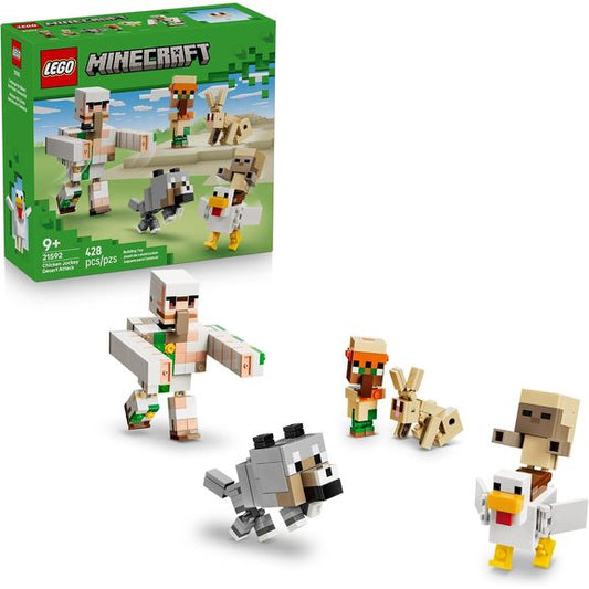 Minecraft® players can enjoy hands-on pretend play with Chicken Jockey Desert Attack (21592), a LEGO® building toy for boys and girls 9 years old and up. The set includes 6 well-known, posable Minecraft characters: a baby husk, chicken, rabbit, baby villager, baby wolf and an iron golem. Kids can recreate Minecraft action by putting the baby husk on the chicken to make a chicken jockey, adding a collar to tame the wild baby wolf, and launching an arm-swinging golem attack by pressing the model’s head. This