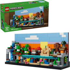 Celebrate iconic Minecraft® decor with the LEGO® Minecraft Mini Biomes (21589) building set for boys and girls 12 years old and up. Minecraft players can put their passion for the game on display for all to admire with 5 toy biomes and 5 microfigures: Steve, Creeper™, mooshroom, husk and a pillager. The LEGO Minecraft set has 5 removable biomes: mountain – with dripstone cave, amethyst geode and waterfall; flower forest – with a cave, lava and gold; mushroom fields – with a coral reef, shipwreck, 2 red mush