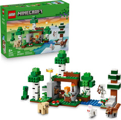 Embark on a First Night Adventure (21593) with this fun-packed LEGO® Minecraft® building toy for boys and girls ages 8 years old and up. Kids join Alex, a skeleton, Creeper™, woods wolf, cold pig, albino rabbit and a bee for Minecraft action as they gather supplies, build a shelter and battle hostile mobs. Trees in the birch forest and snowy taiga biomes provide resources for kids to build a shelter. An explosion function blasts the shelter to pieces when the Creeper gets too close – just like in the video