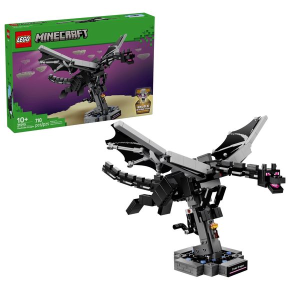Conquer the skies with The Ender Dragon (21595), a Minecraft® building toy for boys, girls and gamers ages 10 and up. Craft a detailed, dynamic display piece that brings gaming adventures to life as the fearsome dragon “flies” over an exit portal. Crank the handle near the base of the display plaque to activate the dragon toy’s flapping wings. Pose the fearsome mob into different positions using its jointed head, neck, tail and legs. Then add this realistic gaming decoration to a shelf, desk, or nightstand