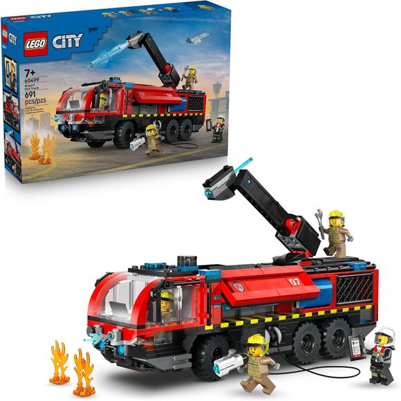 Roll out for high-stakes rescue missions with the LEGO City Airport Fire Truck (60499) building toy for kids ages 7 years old and up. This realistic fire truck toy features a 360° rooftop extinguisher, opening side equipment bays and tool storage compartments. Kids can turn a dial to steer the truck, launch water elements from the extinguisher and remove the engine for repairs. The toy fire truck comes with 6 chunky rubber tires and a detailed cockpit with seating for 4 firefighter minifigures. Just add a s