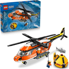 This LEGO® City Coast Guard Helicopter toy building set (60503) is packed with authentic details for fans of pretend play and emergency vehicle toys. The impressive red helicopter model features spinnable rotors, sliding side doors, a fold-down rear ramp and a detailed cockpit and fuselage. Kids can lower a crew member with the helicopter winch and the set also includes a rescue capsule that folds open for access to its interior. Just add the pilot, civilian, 2 coast guards and shark for hours of imaginativ