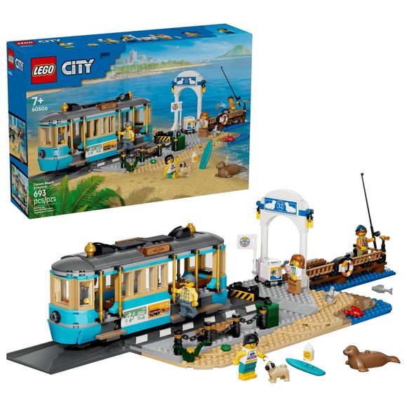 All aboard for sunny adventures with the LEGO® City Classic Beach Streetcar (60506), a fun-filled building set that makes a great gift for kids and train toy enthusiasts ages 7 and up. This traditional style model streetcar kit features realistic details, including boarding steps, vertical grab poles and bench seating. Kids can roll the vehicle onto the station track and remove the roof to help passengers disembark. The toy playset also includes pier, sidewalk and a beach setting where exciting stories can