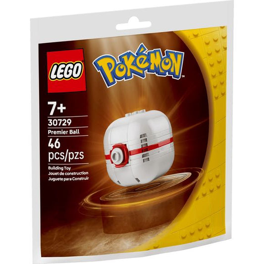 The LEGO® Pokémon™ brick-built Premier Ball is a version of the standard Poké Ball: sleek, white and built for those ‘special occasion’ catches.
Age 7+