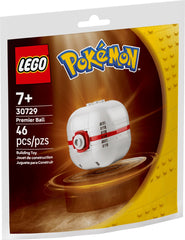 The LEGO® Pokémon™ brick-built Premier Ball is a version of the standard Poké Ball: sleek, white and built for those ‘special occasion’ catches.
Age 7+